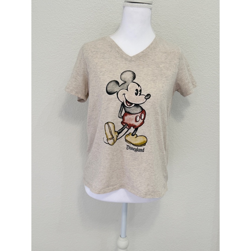 Disney Parks Disneyland Mickey Mouse V-Neck T-Shirt Oatmeal Heather Small